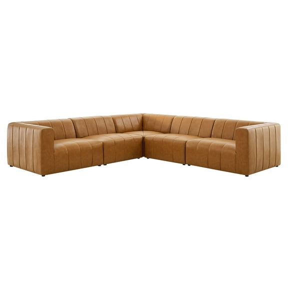 Sectional Sofa Set, Faux Vegan Leather, Tan, Modern Contemporary Urban Design, Living Lounge Room Hotel Lobby Hospitality