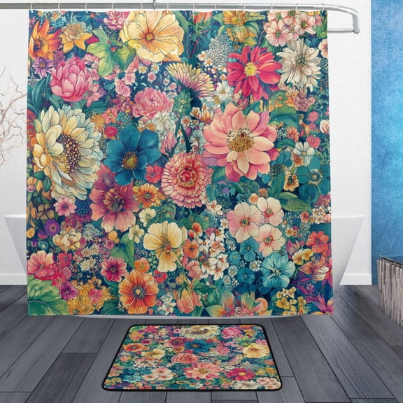 BZSMCE Shower Curtain and Bath Accessory Set,Blooming Tapestry Pattern