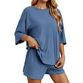 thumbnail image 1 of Conjunto deportivo para mujer: camiseta de cuello redondo y pantalones cortos deportivos. Poliéster transpirable. Lavable a máquina. Primavera/verano. XS-XXXXL., 1 of 2