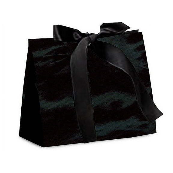 Pack of 100, Solid Black Gloss Purse Totes Small 4.5 x 2 x 3.75" Great for Party Favors, Gift Basket Stuffers, & Jewelry Packaging