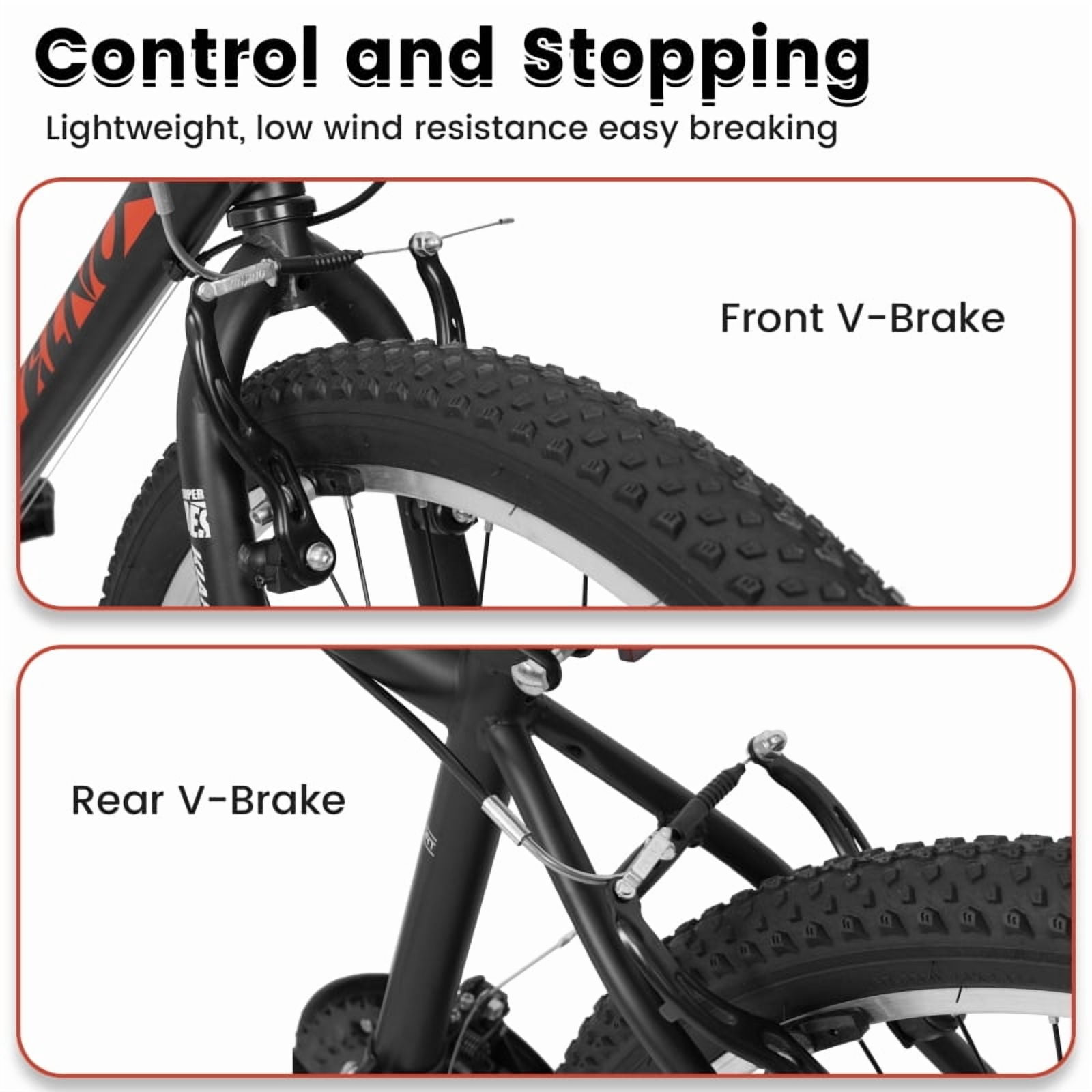 Dcskyn 26" Mountain Bike, Carbon Steel Frame, 21-Speed, Dual V-Brake, Front & Rear Dual Suspension, Adult & Teen Bicycle