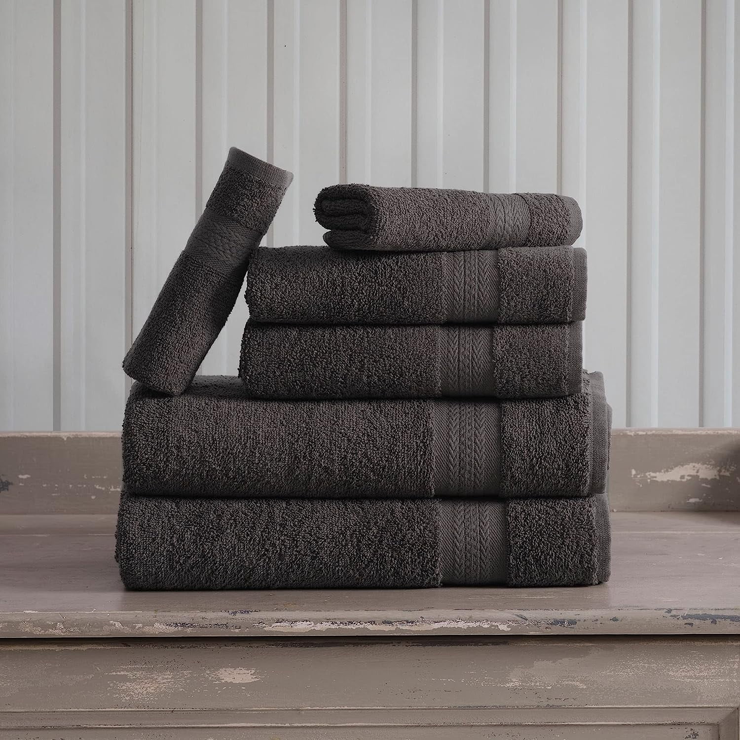 Regal Ruby, 6 Piece Towel Set, 2 Bath Towels 2 Hand Towels 2 Washcloths, Soft and Absorbent, 100% Turkish Cotton Towels for Bathroom and Kitchen Shower Towel, Grey