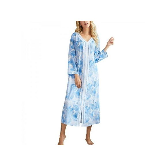 Women Nightdress Autumn Winter Long-Sleeved Print Pajamas Casual Nightgown