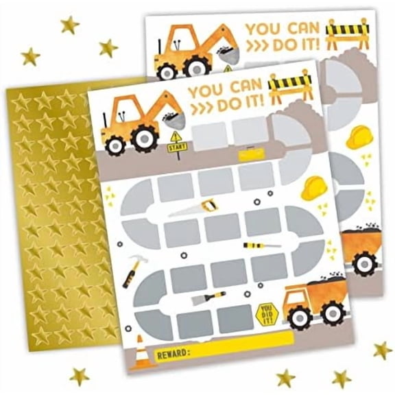 Construction Theme Reward Chart with Golden Star Stickers, You Can Do It !Incentive Chart, Positive Behavior Routine Chart for Kids,Toddler Homework Assignments, Attendance(8"X10")-CHART-B01$$Office