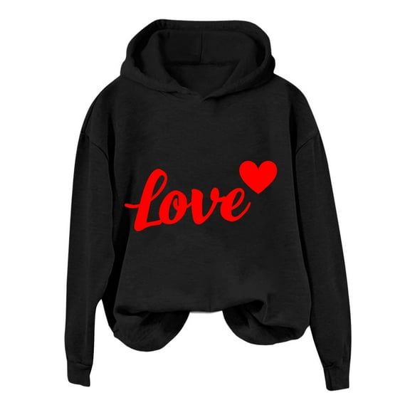 Goodeals Sweatshirt Hoodie Women Oversized Graphic Sweatshirt Teen Girls Cute Lover Letter Graphic Print Tops Valentine's Day Long Sleeve Fleece Pullover Shirts(Black,M)Reduced