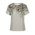 thumbnail image 4 of Munlar Womens Crew Neck Loose Short Sleeve Khaki Basic Tops Blouse Casual Floral Print T-Shirt, 4 of 5
