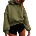 thumbnail image 2 of YUGYXL Fall Winter Cropped Hoodies for Women Casual Long Sleeve Drop Shoulders Hooded Pullover Loose Relaxed Sweatshirt Army Green XL, 2 of 7
