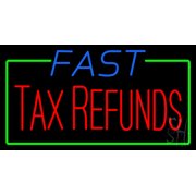Blue Fast Tax Refunds LED Neon Sign 13 x 24 - inches, Black Square Cut Acrylic Backing, with Dimmer - Bright and Premium built indoor LED Neon Sign for Defence Force.