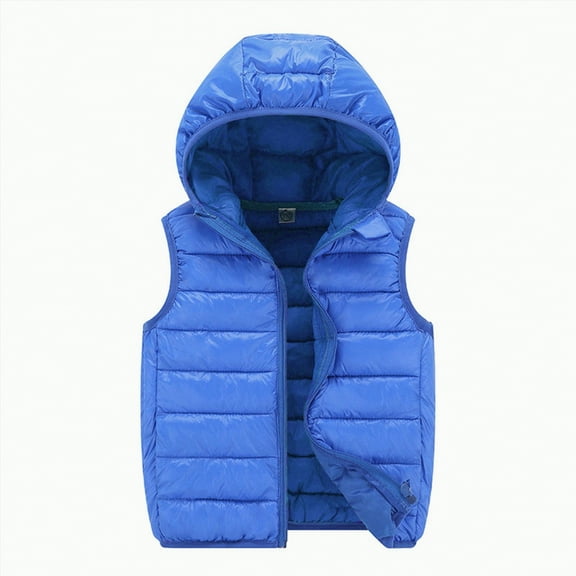 Gvdentm Boys Girls Puffer Vest Sleeveless Quilted Vest Zipper Hooded Puffy Jacket Winter Kids Warm Waistcoat(Blue,5-6 Years)