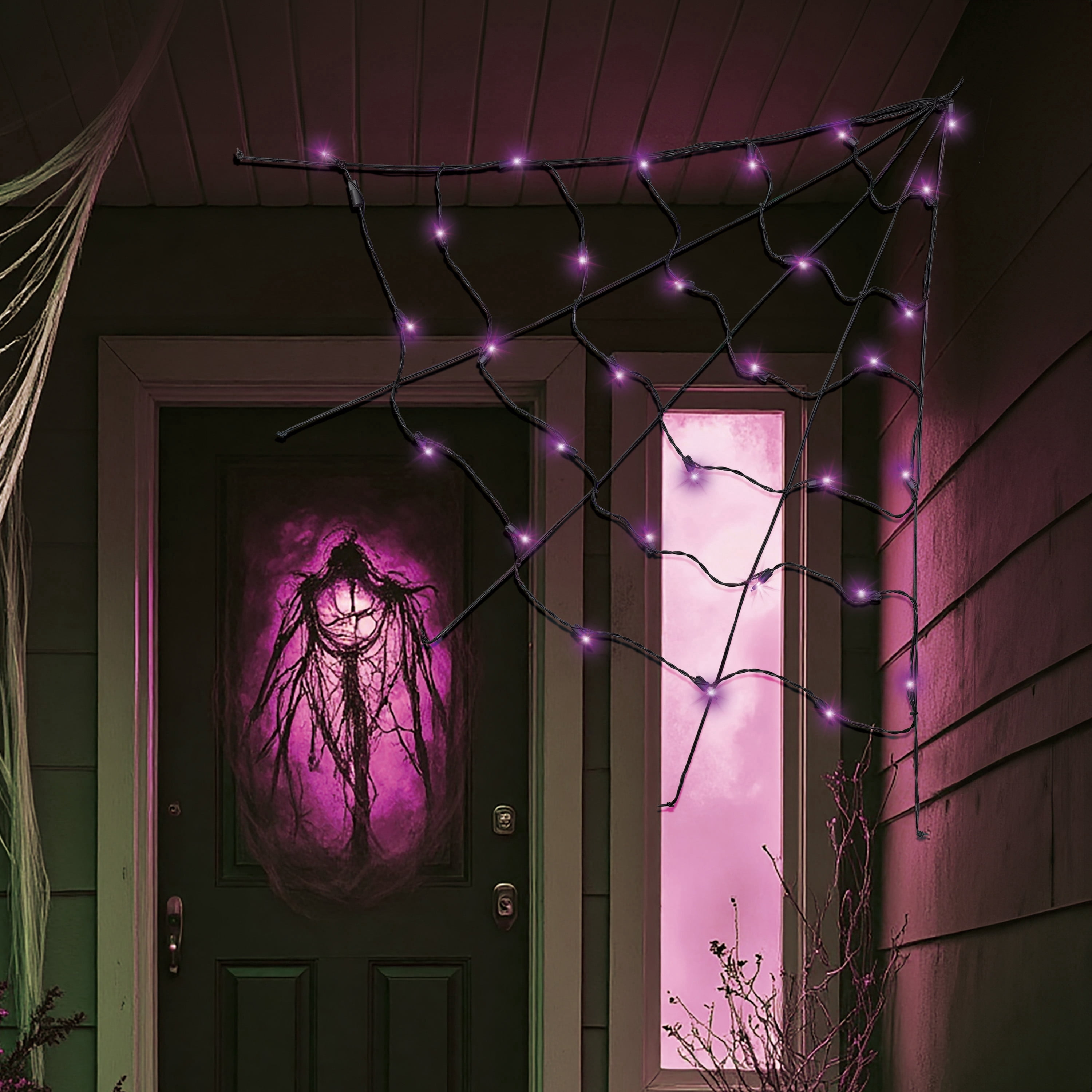 Indoor/Outdoor 30-Count LED Corner Web Lights, Purple, 30" x 30", Halloween by Way To Celebrate