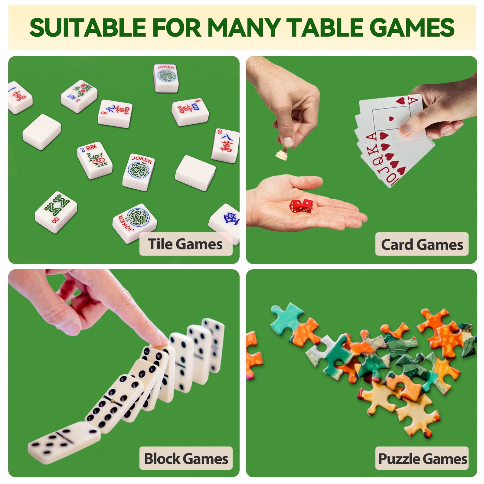 Noise Reducing Anti-Slip Table Cover Pad | Portable Game Mat for Mahjong, Poker, Cards, Dominoes with Carry Bag (Green)
