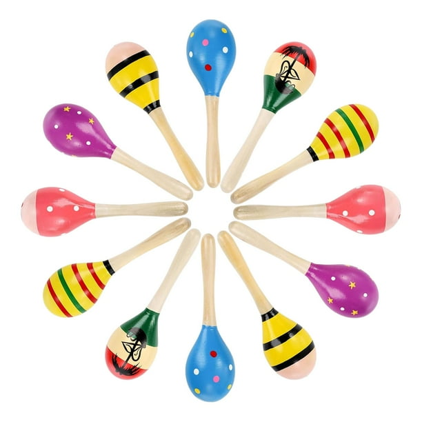 12 mini maracas de madera coloridas con forma de martillo de arena, juguetes educativos para conciertos, festivales, karaoke, fiestas y espectáculos.