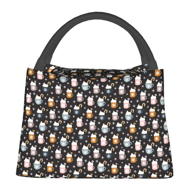 Lukts Sac à Lunch Motif Flocon de Neige Crème Cacao Chaud Petit Sac à Lunch Isolé pour Hommes Femmes Mini Boîte à Lunch Sac Isotherme Portable, Sac à Collation Réutilisable