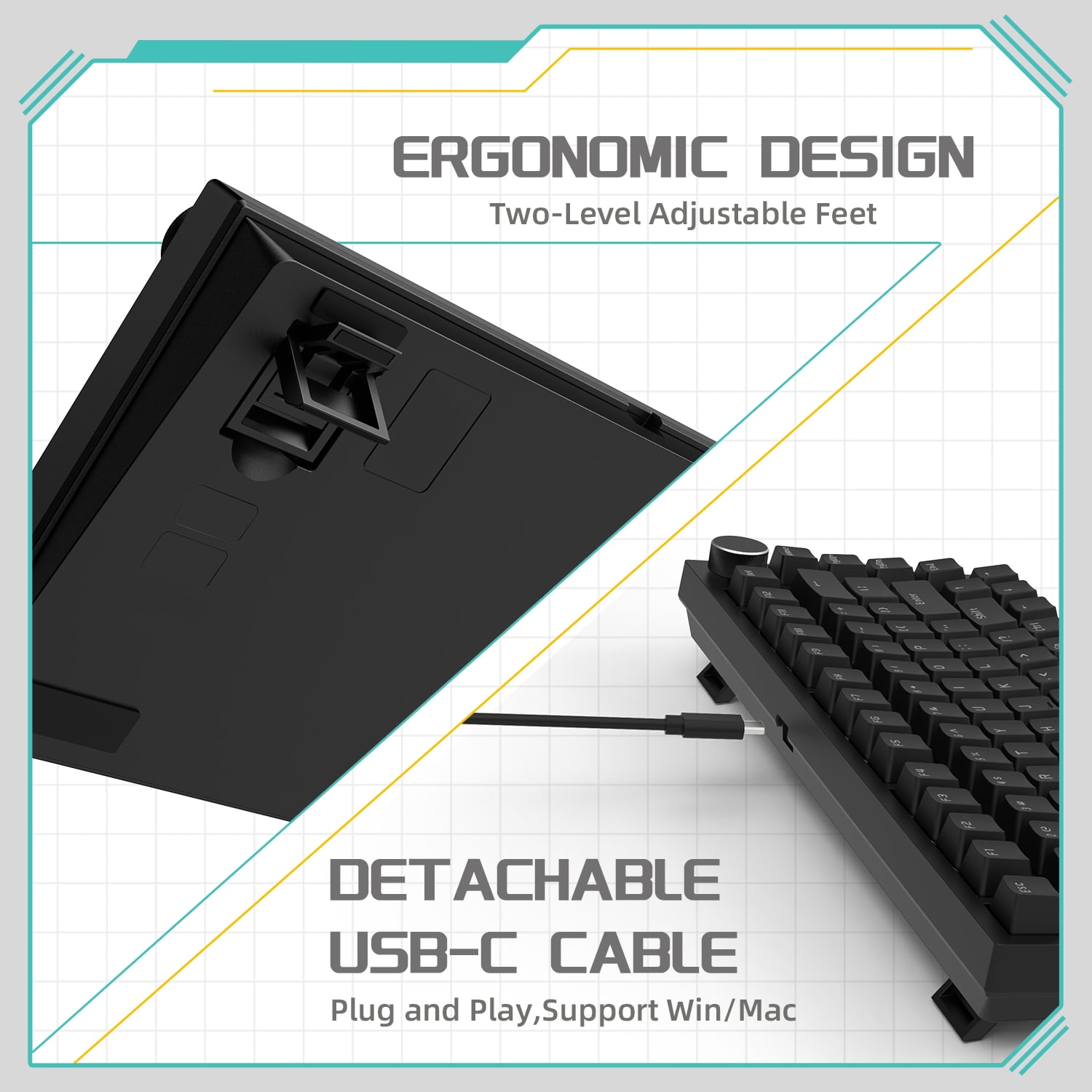 AJAZZ AK820 75% Wired Mechanical Gaming Keyboard, Gasket Mount, Hot Swappable Red Switches, RGB Backlit, PBT Keycaps, Volume Knob, PC/Mac Compatible - Black