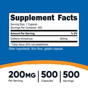 Nutricost Caffeine 500 Capsules, 200mg Per Capsule - Gluten Free & Non-GMO Supplement