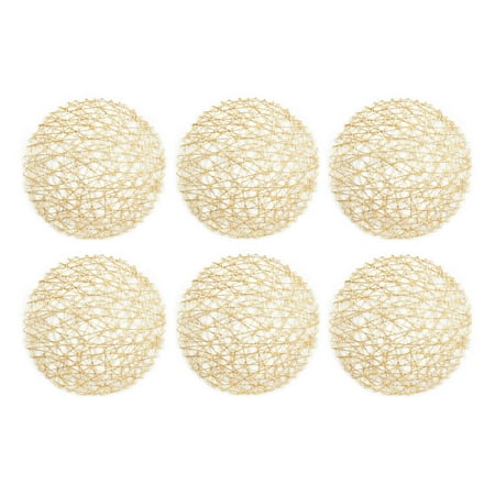 Gold Christmas Placemats Design Imports Woven Paper Round Kitchen Placemat Set, Set of 6, 15