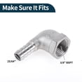 thumbnail image 4 of Unique Bargains Hose Barb Fittings for Air Water Oil Gas Fuel 90 Degree Elbow Barb Joint Silver Tone with 2 Clamps 1 Set 25/64" OD 3/8" BSPT Stainless Steel, 4 of 6