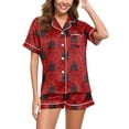 thumbnail image 2 of WTOBBY Ladies' Halloween Printed Pajama Set Loose Fit Casual Short Sleeve Top & Elastic Waist Shorts Two-Piece Sleepwear Comfortable Loungewear Home Outfit,Red 3XL, 2 of 6