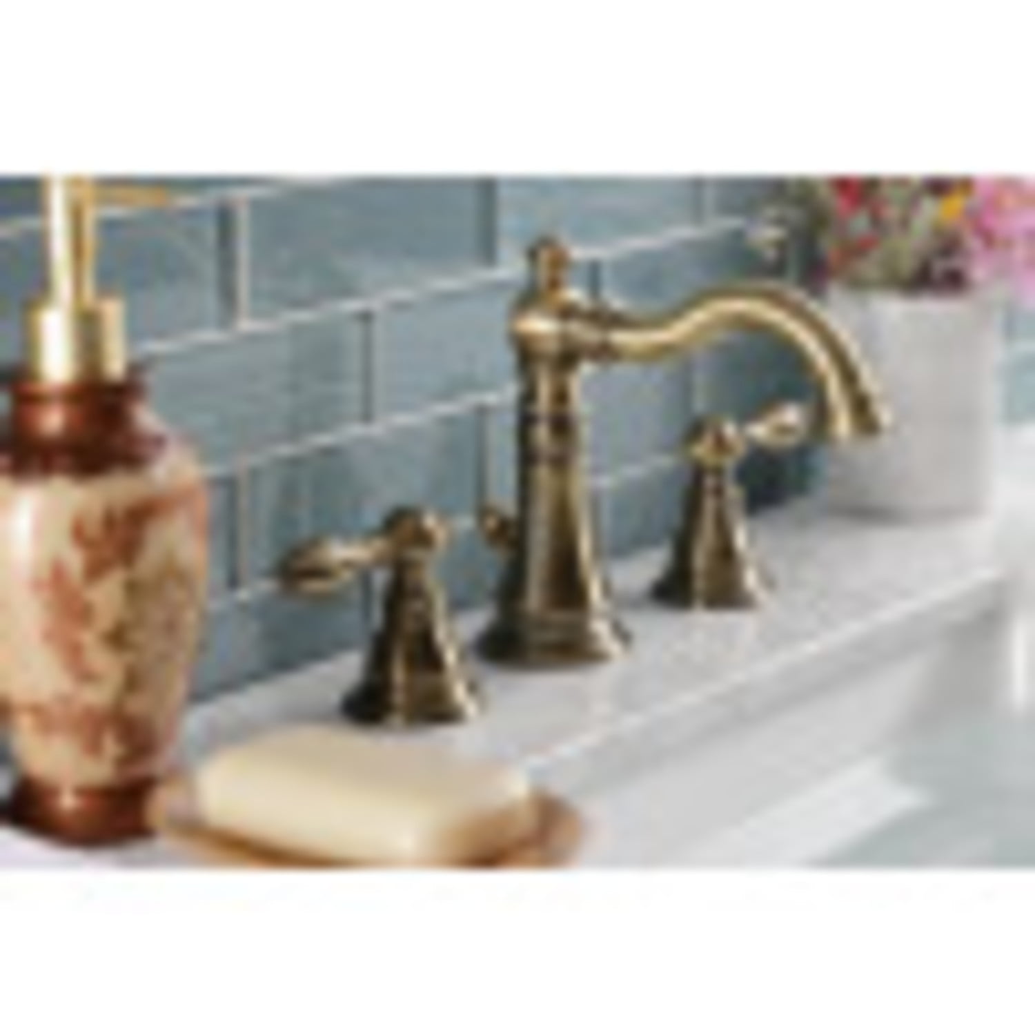 Fauceture FSC19733ACL Deck Mount Widespread Bathroom Faucet, Antique Brass