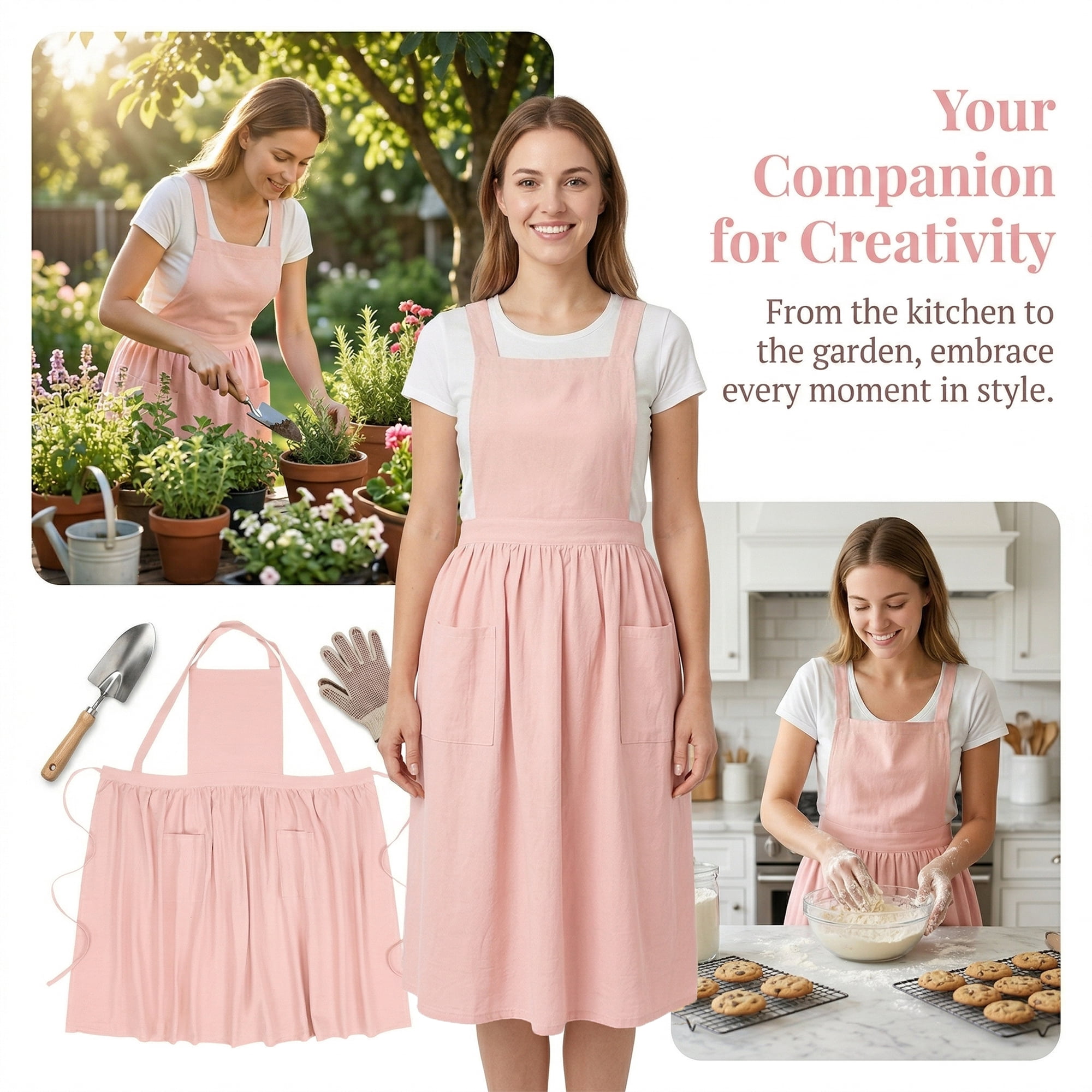 Unique Bargains Women's Kitchen Apron Long Waist Cooking Apron 37.4x50.4in Pink