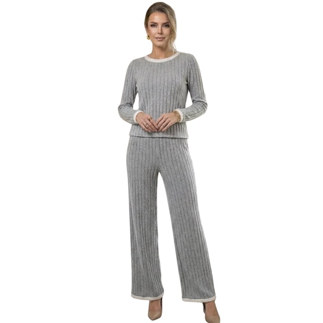 Conjunto 2 Piezas Blusa Manga Larga Y Pantalón Ajuste Cómodo Sofisticado para Mujer