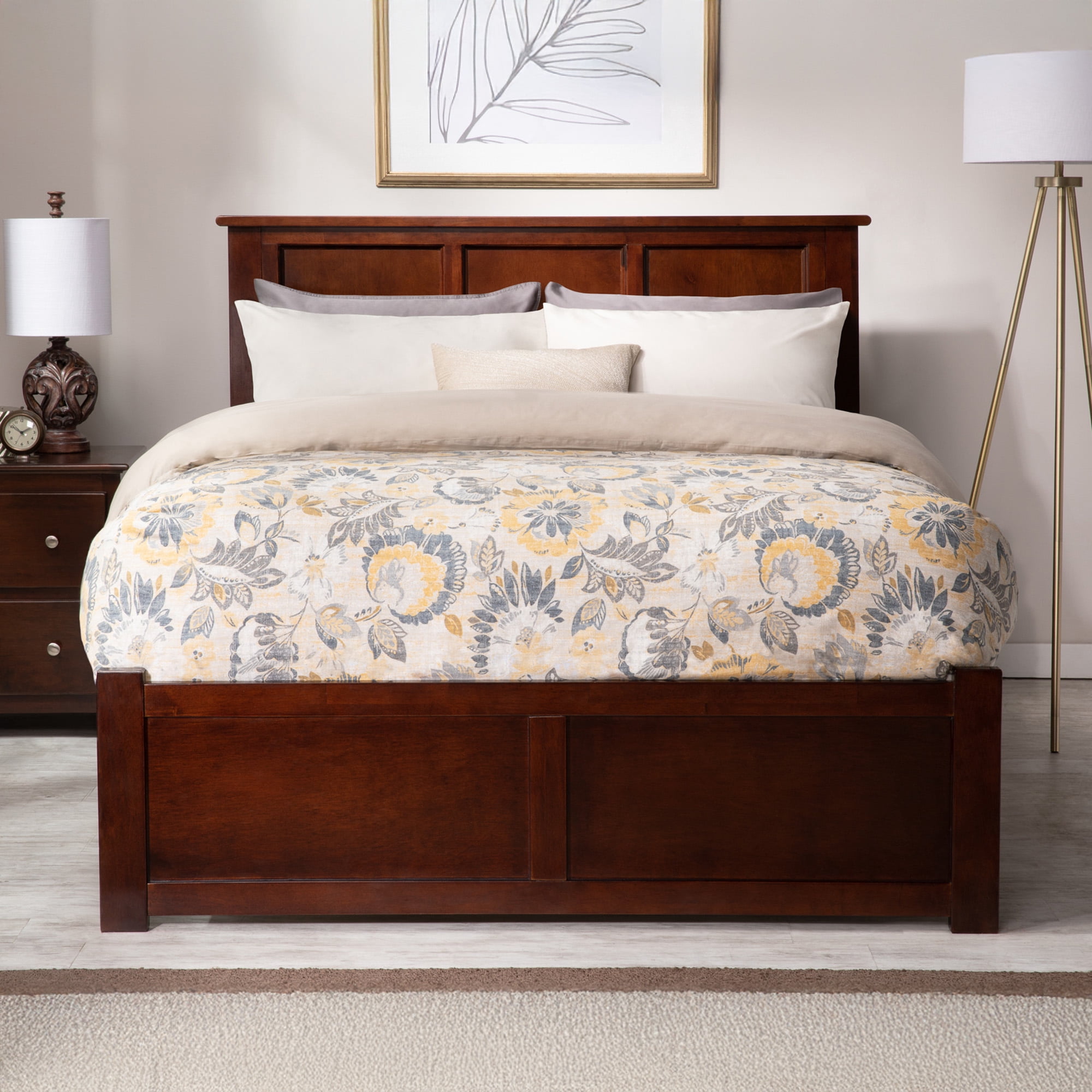 AFI Madison Full Solid Wood Platform Bed with Footboard & Full Trundle, Walnut