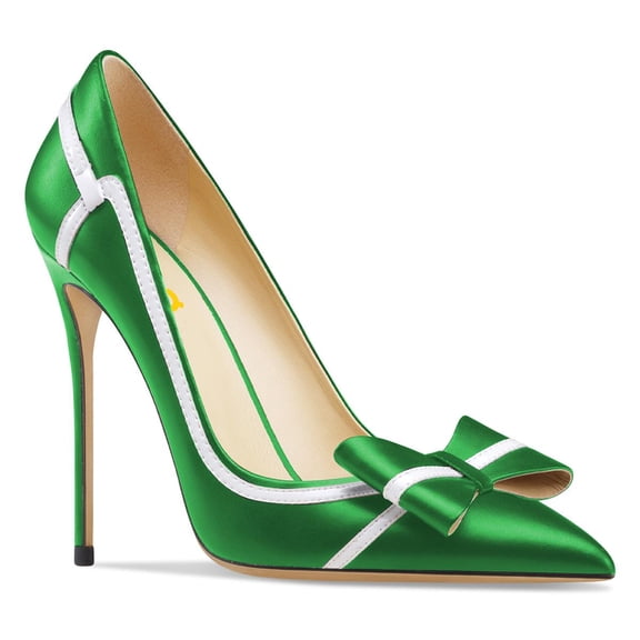 FSJ Women High Heel Pumps Stripes Bowtie Pointed Toe Elegant Stiletto Slip On Dress Shoes Size 8 Green