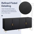 thumbnail image 5 of Entrintou 64.8"Fluted Sideboard Buffet Cabinet,4 Door,6 Center-Support Legs,150 lb Top, For Dining Room, Living Room,Black with Gold Hardware, 5 of 12