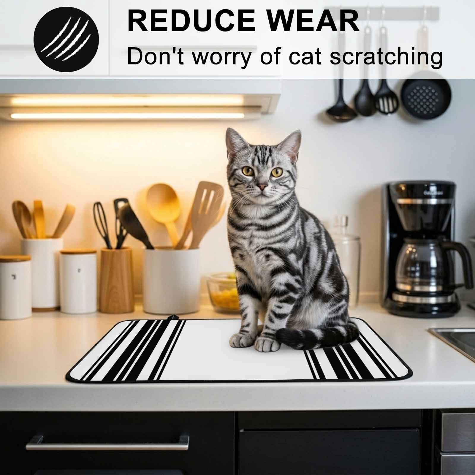 Black Striped Stove Top Cover for Electric Stove, Heat-proof & Non Slip Glass Top Stove Cover Protector, Modern White Striped Abstract Art Aesthetics Kitchen Flat Cooktop Rubber Mat 31x24 Inches