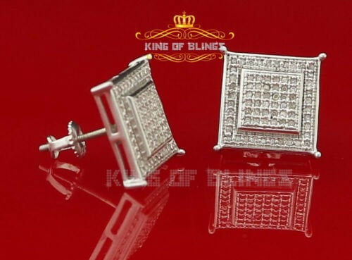 King of Bling's 0.36ct Diamond Stud Earrings For Women's White 925 Sterling Silver For Men's