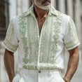 thumbnail image 2 of FINALGANG Mens Vintage Floral Print Short Sleeve Button Down Collared Shirt Casual Loose Fit Hawaiian Shirt For Beach Vacation Daily Streetwear Light Green M, 2 of 4