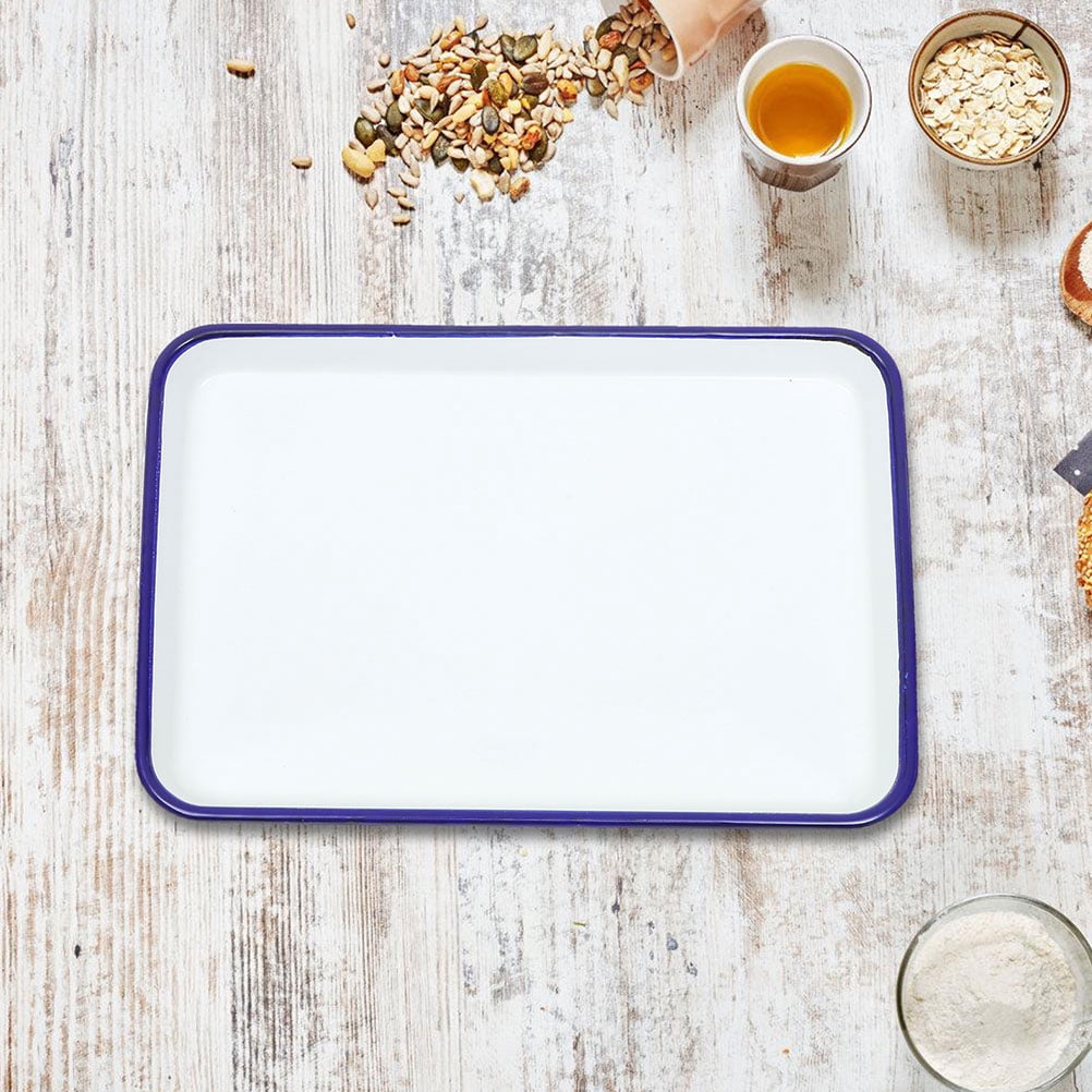 BESTYASH Rectangular Baking Tray Enamel Roasting Baking Tray White Heat Transfer 1Set
