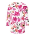 thumbnail image 4 of CYMMPU Summer Trendy Shirts Crew Neck Blouses for Women Dressy Casual Loose Fit Spring Tunic Tops 3/4 Sleeve Floral Printed Lightweight Basic Tees Multicolor XXXL, 4 of 5