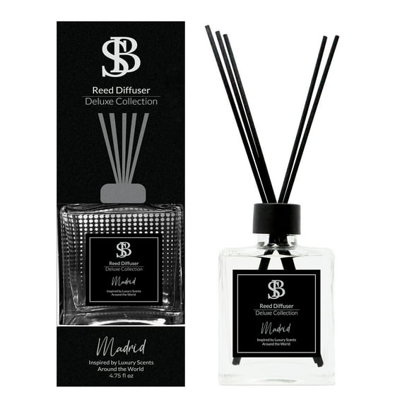 Reed Diffuser Set Deluxe Collection Madrid - Citrus Bloom Fragrance - 4.75oz - 5 Reed Sticks