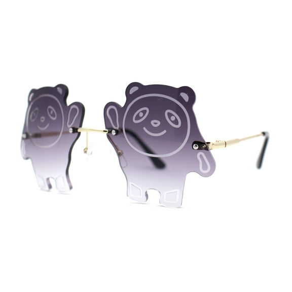 Child Size Kids Panda Bear Rimless Fun Party Shade Sunglasses Gold Smoke