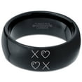 thumbnail image 2 of Tungsten Hugs Kisses XOXO Hearts Love Band Ring 8mm Men Women Comfort Fit Black Dome Polished, 2 of 4