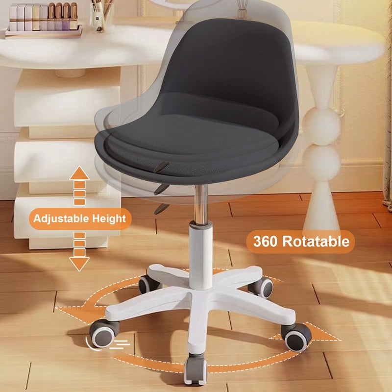 XUEGW Small Desk Task Chair 1 Pack, Cute Armless Vanity Chairs with Soft Padded Cushion, Plastic Height-Adjustable Home Office Chairs for Teens Girls, Black