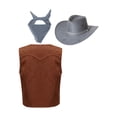 thumbnail image 2 of Haitryli Girls Boys Cowboy Costume Suede Vest Waistcoat with Hat Bandanna Kids Western Party Fancy Outfit Grey 8, 2 of 5