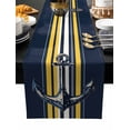 thumbnail image 2 of Nautical Anchor Cotton Linen Table Extra Long Runner 13 x 120 inch Navy Blue Yellow Striped Farmhouse Ombre Non-slip Rectangular Dining Table Decor for Wedding Party Holiday Dinner, 2 of 8