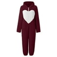 thumbnail image 4 of Tiqkatyck Animal Onesie, Women's Wool Long Sleeve Onesie Pajamas Casual Solid Color Zipper Loose Hooded Jumpsuit Casual Winter Warm Romper Cute Adult Onesie Christmas Onesies Adult Burgundy M, 4 of 6