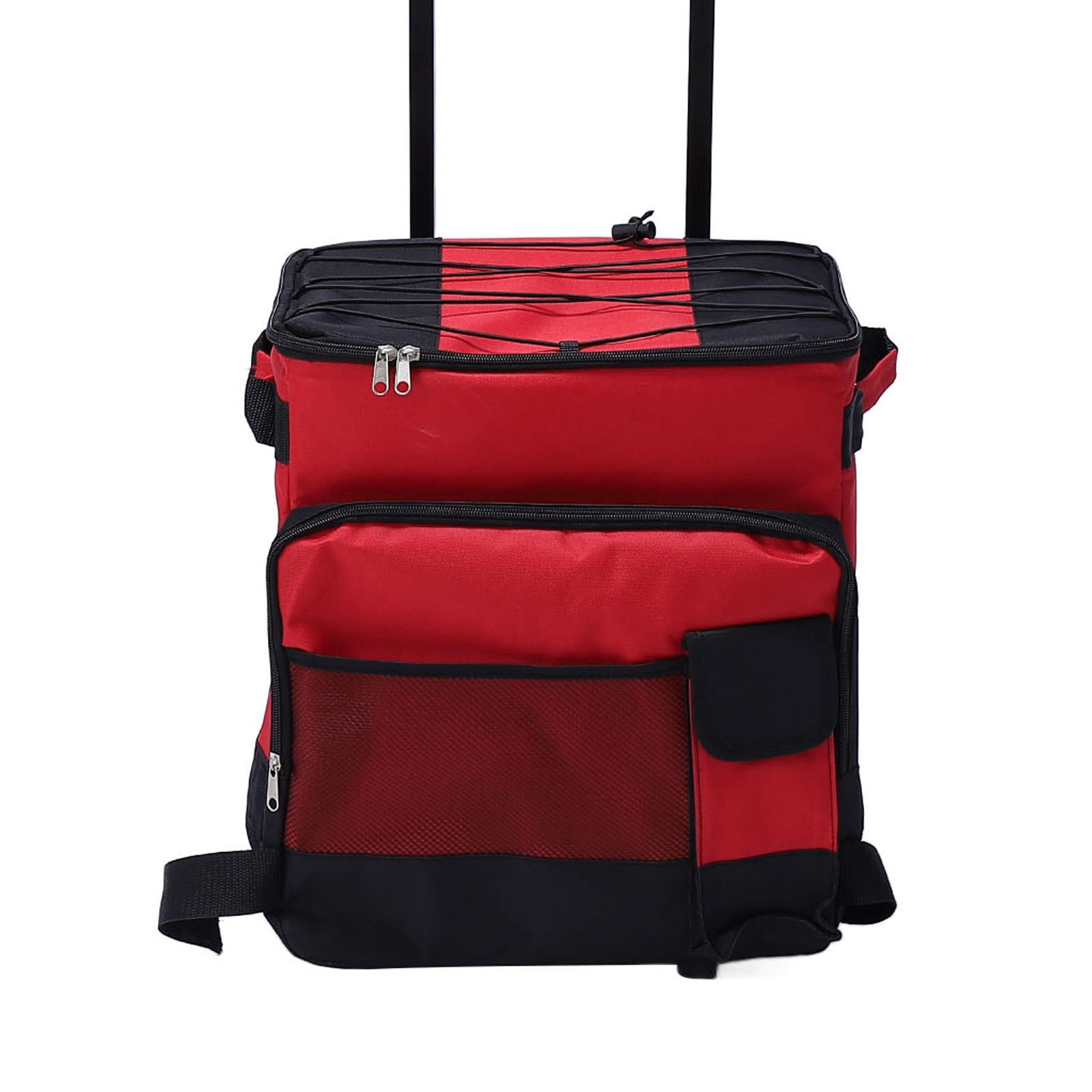 YAHHU 43L Waterproof Foldable Rolling Cooler – 600D Oxford, 4‑Wheel, Adjustable Height, Ice & Warm Food Storage, Red