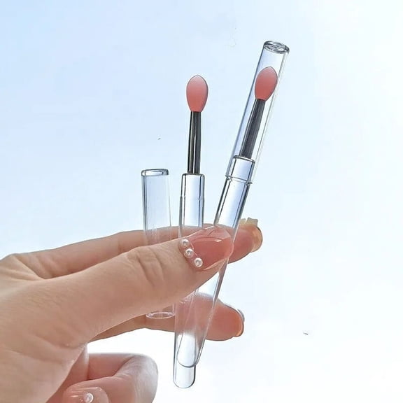 2Pcs Soft Silicone Head Eyeshadow Lip Applicator Brush Makeup Brushes with Crystal Handle Cosmetic Beauty Makeup Tools