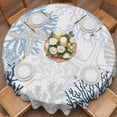 thumbnail image 2 of Summer Marine Life Round Tablecloth 60 inches Graffiti Blue Corals Shell Sea Conch Starfish Waterproof Oil-Proof Table Cloth Round Table Cover for Holiday Party Picnic Dinner Decor Indoor Outdoor Use, 2 of 9
