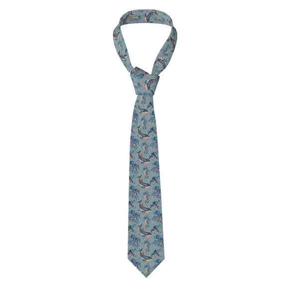 Naloa Underwater Animals and Flowers Print Solid Color Tie Formal Necktie for Men,Suitable for business, daily life, work