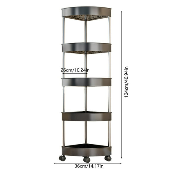Rkxzt Plasti C Bathroom Shelf,Bathroom Corner Storage Shelf Organizer 4 Tier Rolling Wheels Drainage Holes Black 40.9x10.2in,Bathroom Storage