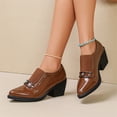 thumbnail image 4 of Willtoo Women's Patent Leather Pointed Toe Block Heel Loafers, Slip On Chunky Mid Heel Oxford Dress Shoes with Metal Buckle, Vintage Business Office Career Pumps Comfort Walking Footwear, 4 of 6
