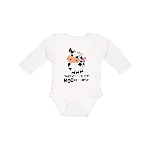 Inktastic Sorry, I'm a Bit Moody Today Cute Cow Pun Boys or Girls Long Sleeve Baby Bodysuit