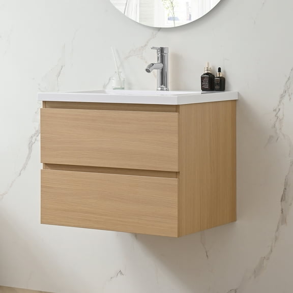 Wonline 24'' Wall Mounted Bathroom vanity withSink Undermount  Modern  Single Basin Sink Vanity Cabinet Faucet Combo