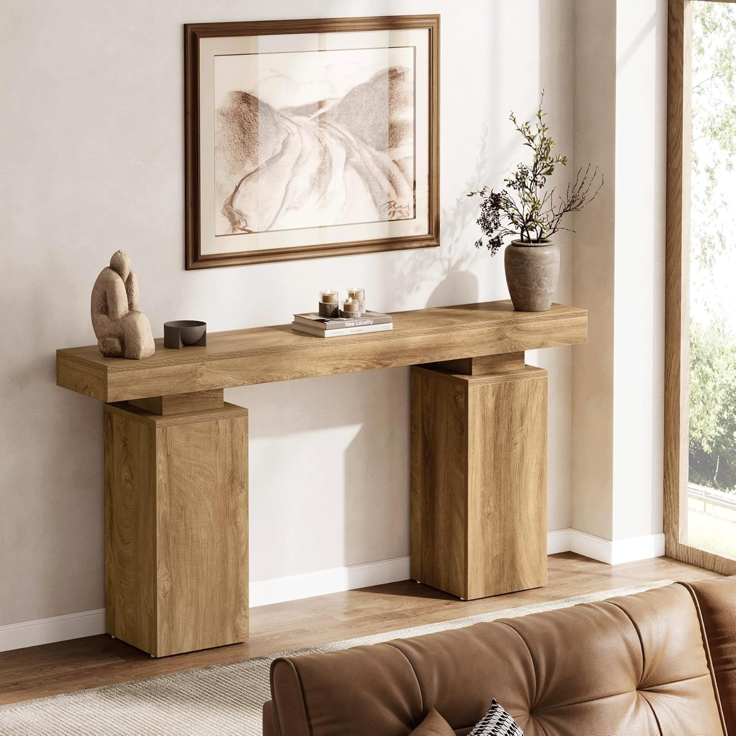 Tribesigns 63-Inch Long Console Table, Farmhouse Entryway Table Behind Couch