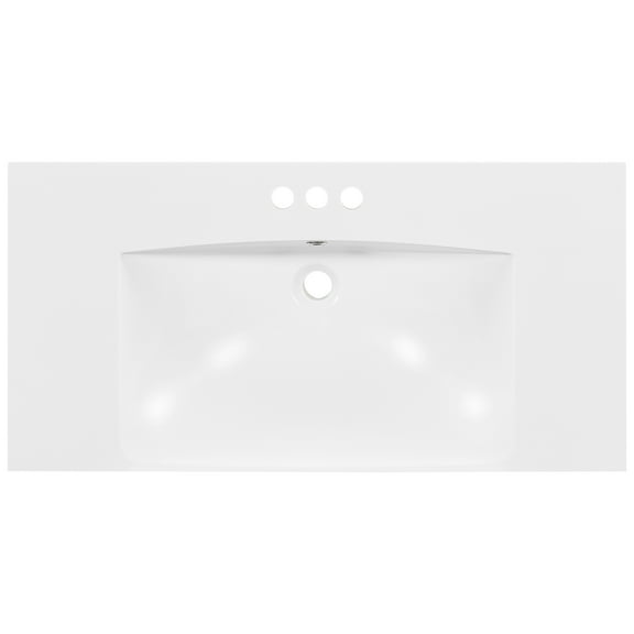 36x18" Rectangular 3 Hole Bathroom Resin Sink, Vanity Top Sink Only, Fits 4" Center Faucet, White (Faucet and cabinet not included)
